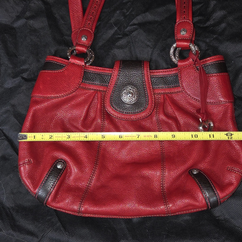 BRIGHTON Red Leather Handbag With Black Trim, Silver Hardware and Heart Charm - Picture 11 of 13
